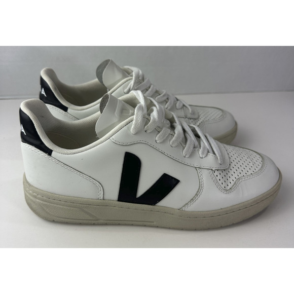 Veja Women’s Sneakers White Leather Black V Logo Lace Up Shoes Size EU 40 US 9 - Picture 5 of 12